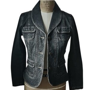 LOFT Denim Blazer Jacket Black Light Wash Tailored Fit 0P